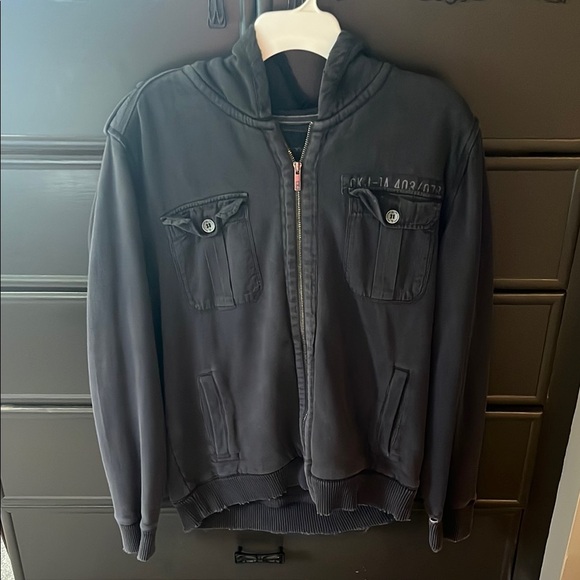 Calvin Klein  Charcoal Zip-Up sweatshirt  with Buttoned Pocket - Picture 1 of 12